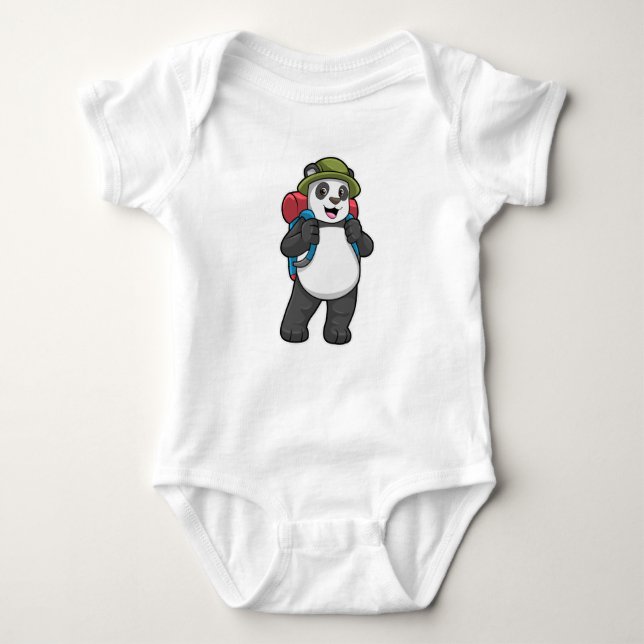 Panda als Hiker mit Rucksack Baby Strampler (Vorderseite)