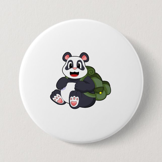Panda als Hiker mit Rucksack Button (Vorderseite)