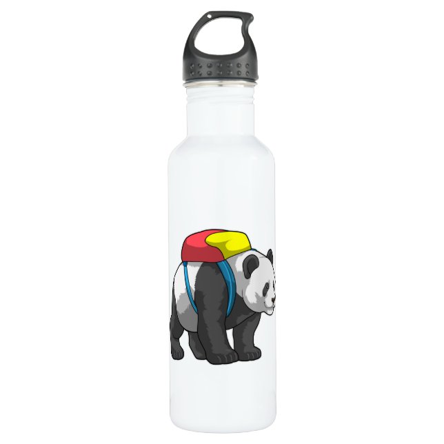 Panda als Hiker mit Rucksack Edelstahlflasche (Vorderseite)
