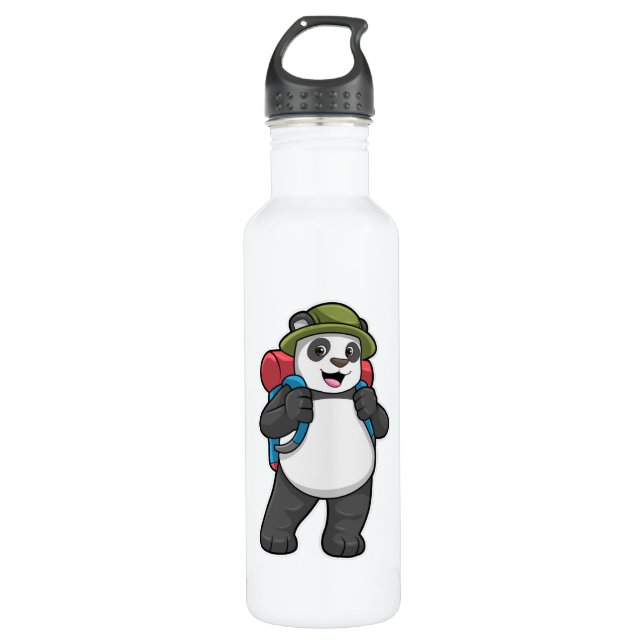 Panda als Hiker mit Rucksack Edelstahlflasche (Vorderseite)