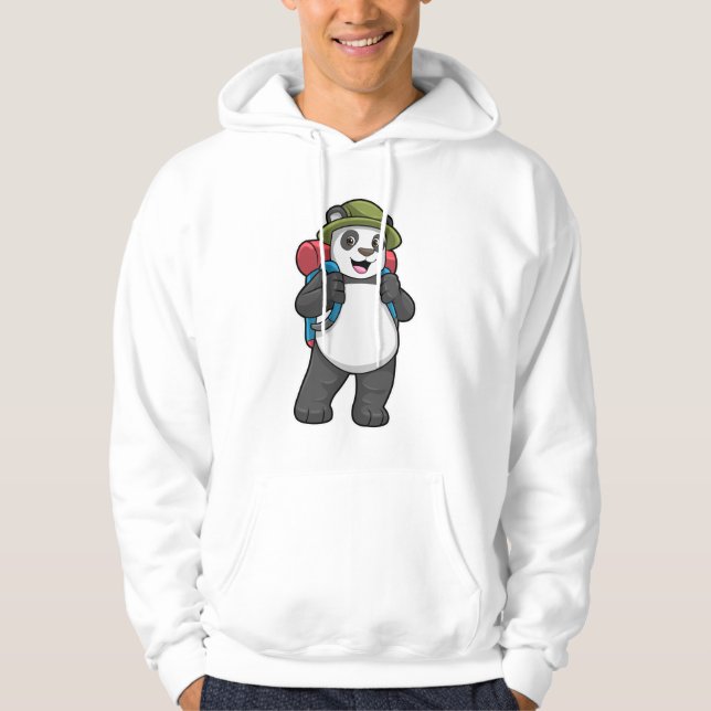 Panda als Hiker mit Rucksack Hoodie (Vorderseite)