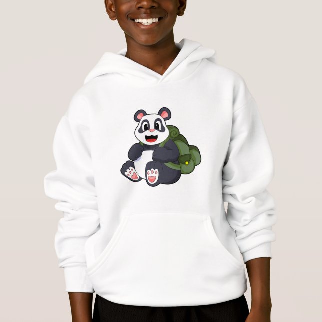 Panda als Hiker mit Rucksack Hoodie (Vorderseite)