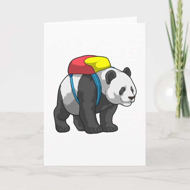 Panda als Hiker mit Rucksack Karte (Vorderseite)