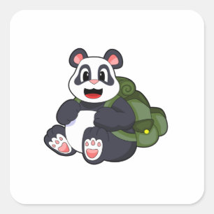 Panda als Hiker mit Rucksack Quadratischer Aufkleber