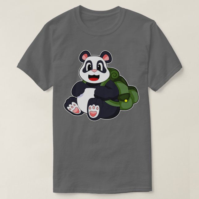 Panda als Hiker mit Rucksack T-Shirt (Design vorne)