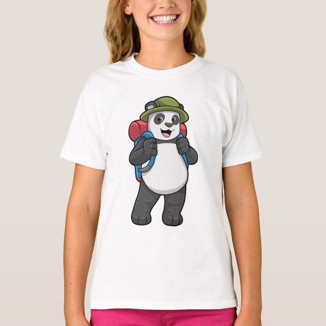 Panda als Hiker mit Rucksack T-Shirt (Vorderseite)