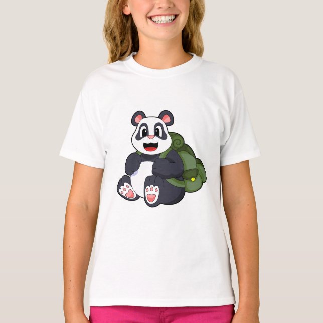 Panda als Hiker mit Rucksack T-Shirt (Vorderseite)