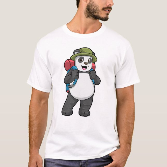Panda als Hiker mit Rucksack T-Shirt (Vorderseite)