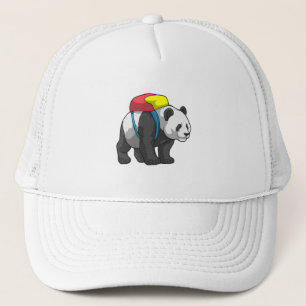 Panda als Hiker mit Rucksack Truckerkappe