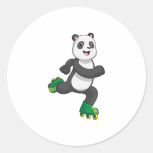 Panda als Inline-Skater mit Roller-Skaten Runder Aufkleber