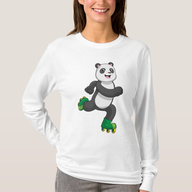 Panda als Inline-Skater mit Roller-Skaten T-Shirt (Vorderseite)