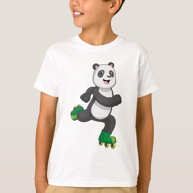 Panda als Inline-Skater mit Roller-Skaten T-Shirt (Vorderseite)