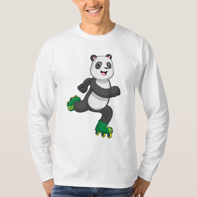 Panda als Inline-Skater mit Roller-Skaten T-Shirt (Vorderseite)