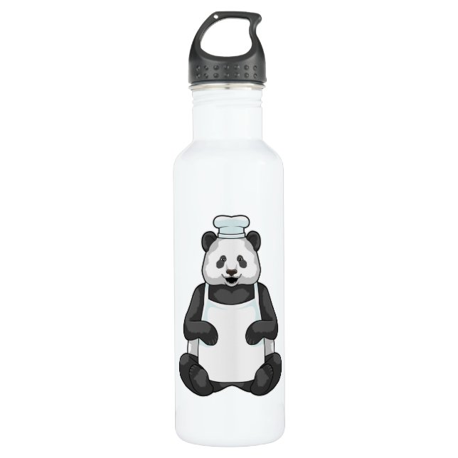 Panda als Koch mit Kochmütze Edelstahlflasche (Vorderseite)