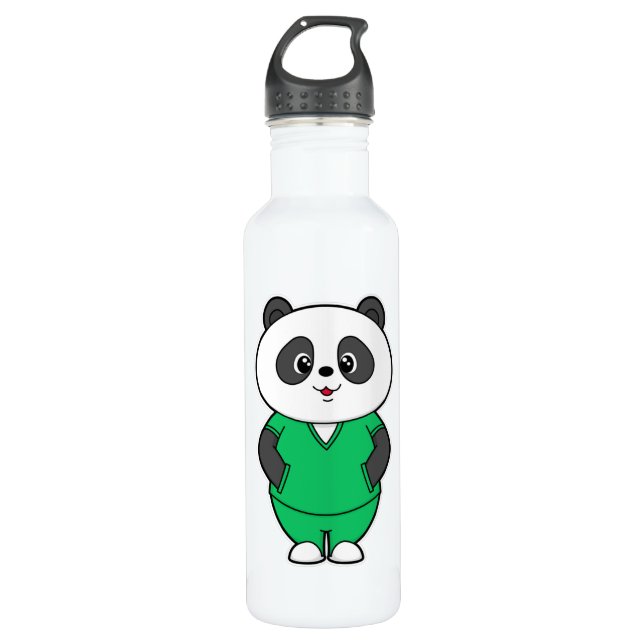 Panda als Krankenschwester mit Smock Edelstahlflasche (Vorderseite)