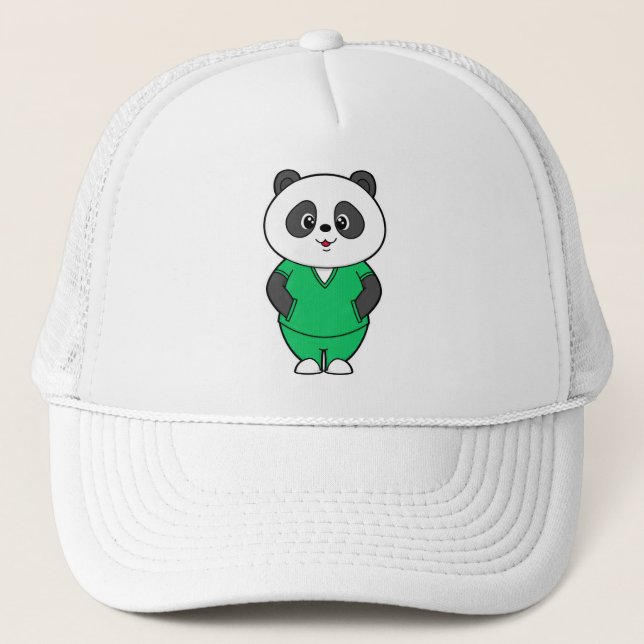 Panda als Krankenschwester mit Smock Truckerkappe (Vorderseite)