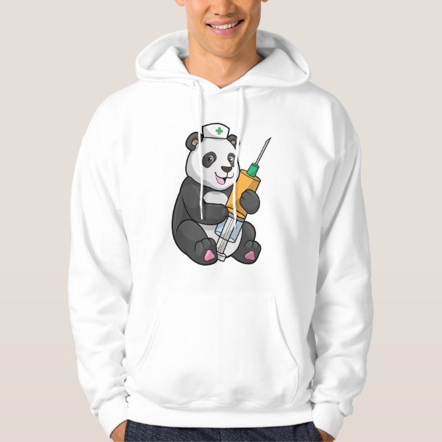Panda als Krankenschwester mit Spritze Hoodie (Vorderseite)