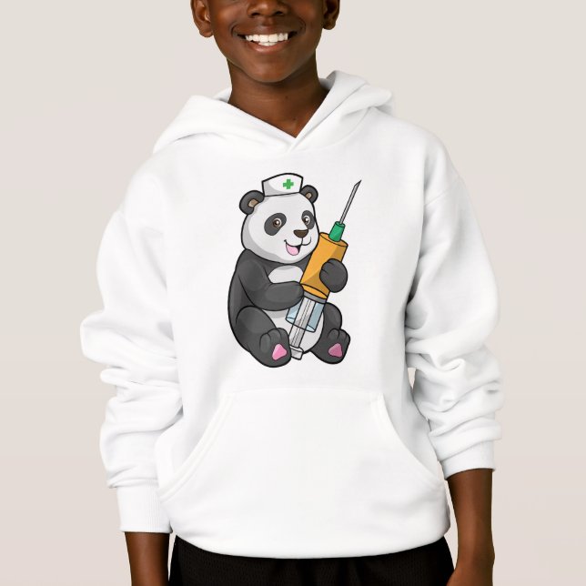 Panda als Krankenschwester mit Spritze Hoodie (Vorderseite)