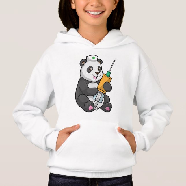 Panda als Krankenschwester mit Spritze Hoodie (Vorderseite)