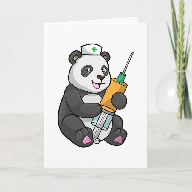 Panda als Krankenschwester mit Spritze Karte (Vorderseite)