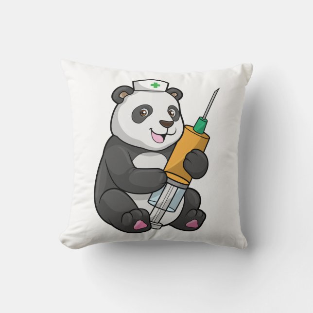 Panda als Krankenschwester mit Spritze Kissen (Vorderseite)