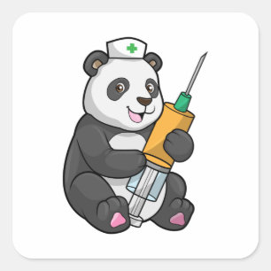 Panda als Krankenschwester mit Spritze Quadratischer Aufkleber