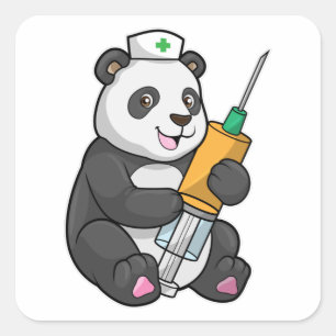 Panda als Krankenschwester mit Spritze Quadratischer Aufkleber