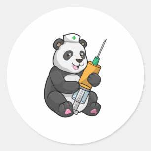 Panda als Krankenschwester mit Spritze Runder Aufkleber