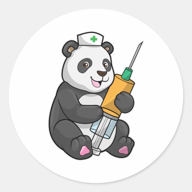 Panda als Krankenschwester mit Spritze Runder Aufkleber (Vorderseite)