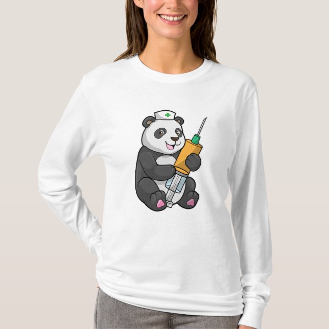 Panda als Krankenschwester mit Spritze T-Shirt (Vorderseite)
