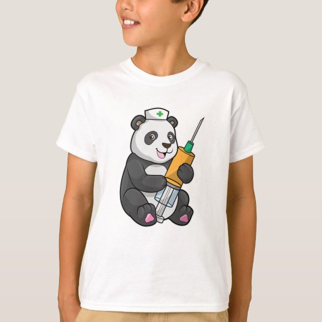 Panda als Krankenschwester mit Spritze T-Shirt (Vorderseite)