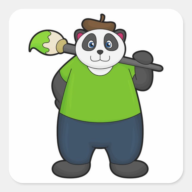 Panda als Maler mit Pinsel Quadratischer Aufkleber (Vorderseite)