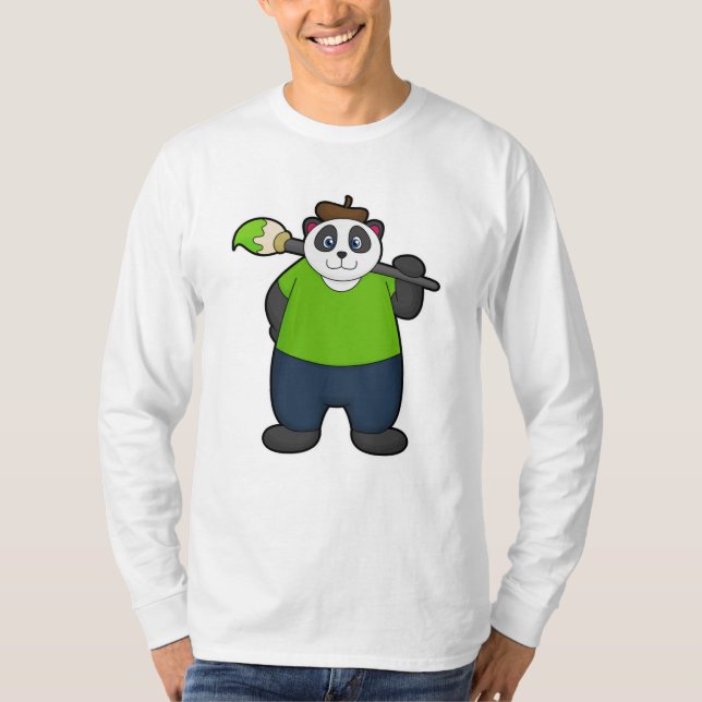 Panda als Maler mit Pinsel T-Shirt (Vorderseite)
