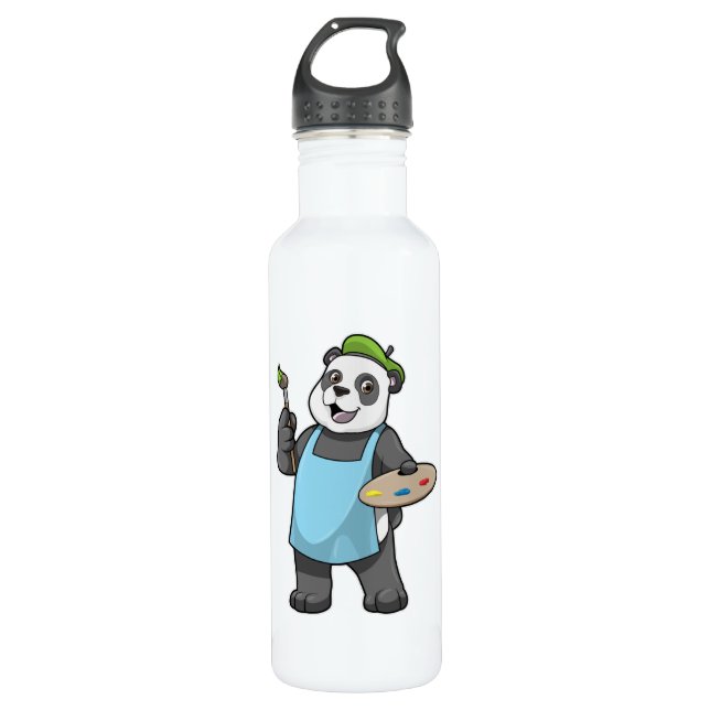Panda als Maler mit Pinsel und Farbe Edelstahlflasche (Vorderseite)