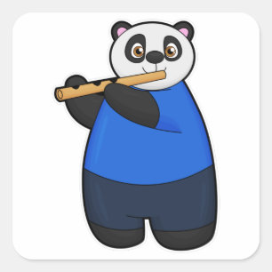 Panda als Musiker mit Flute Quadratischer Aufkleber