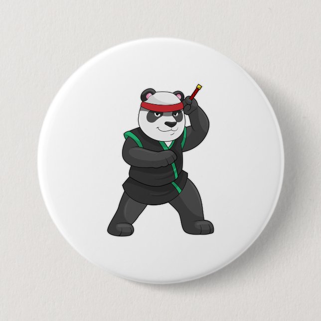 Panda als Ninja in Kostüm Button (Vorderseite)