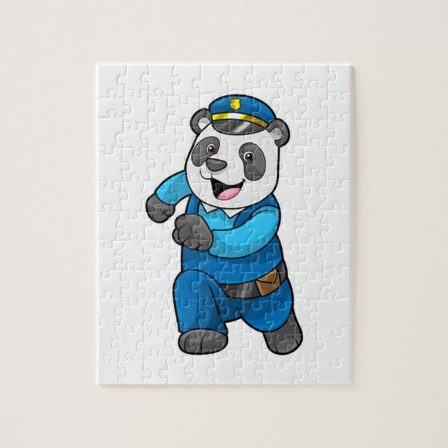 Panda als Polizeibeamter mit Polizeihelm Puzzle (Vertikal)