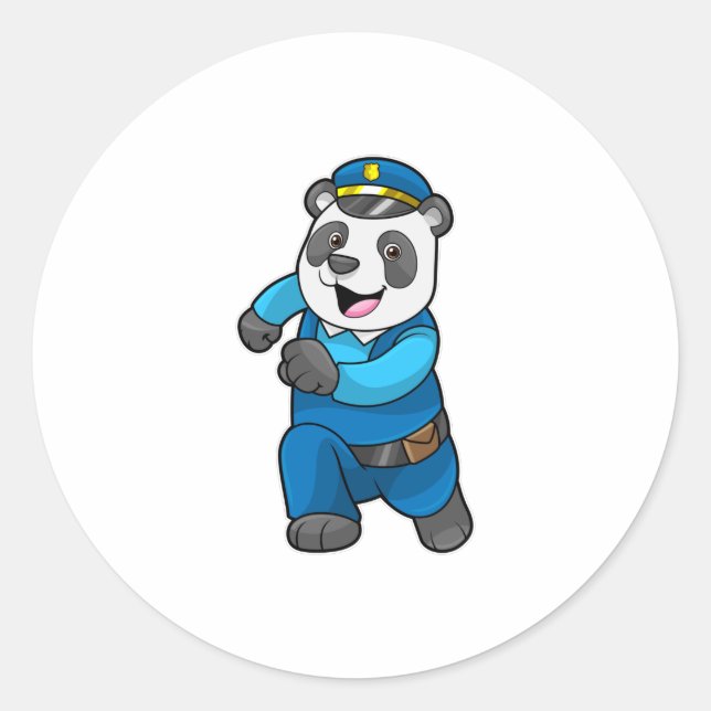 Panda als Polizeibeamter mit Polizeihelm Runder Aufkleber (Vorderseite)
