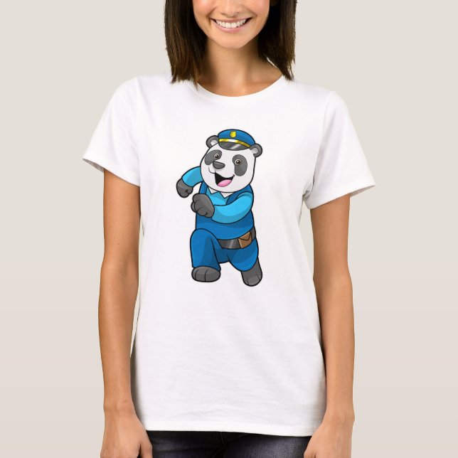 Panda als Polizeibeamter mit Polizeihelm T-Shirt (Vorderseite)