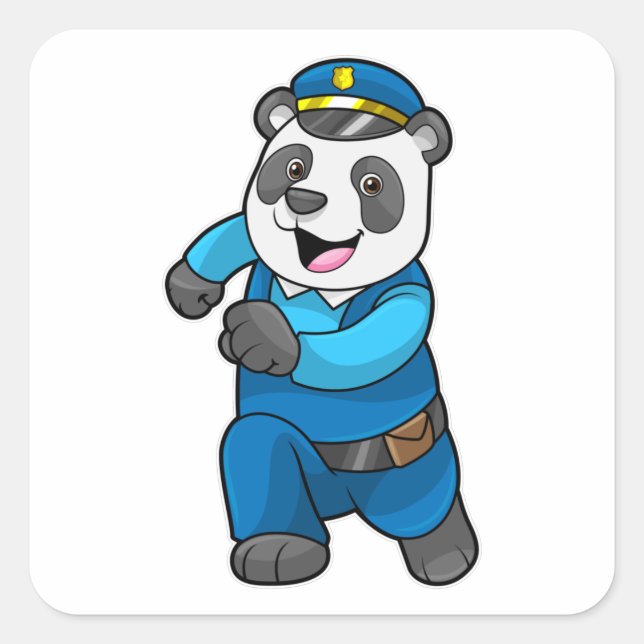 Panda als Polizist mit Polizeimütze Quadratischer Aufkleber (Vorderseite)