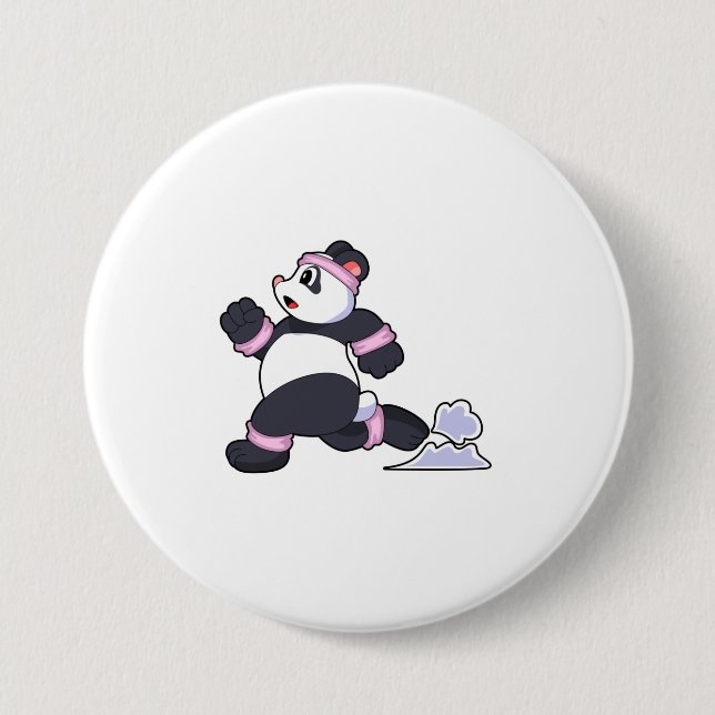 Panda als Runner beim Laufen Button (Vorderseite)