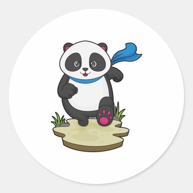 Panda als Runner mit Scarf Runder Aufkleber (Vorderseite)