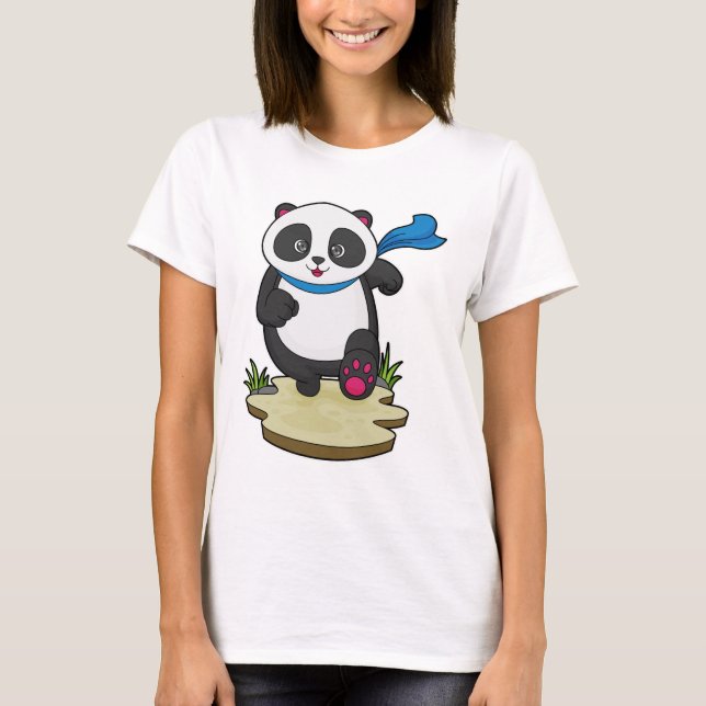 Panda als Runner mit Scarf T-Shirt (Vorderseite)