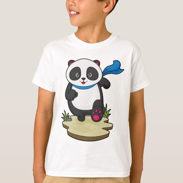 Panda als Runner mit Scarf T-Shirt (Vorderseite)