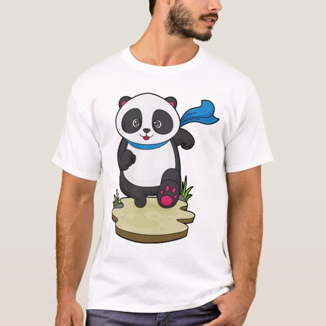Panda als Runner mit Scarf T-Shirt (Vorderseite)