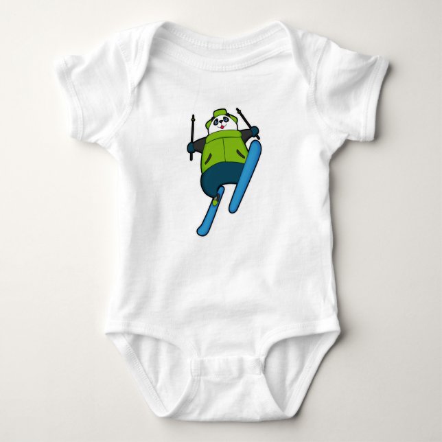 Panda als Skijumper mit Ski Baby Strampler (Vorderseite)