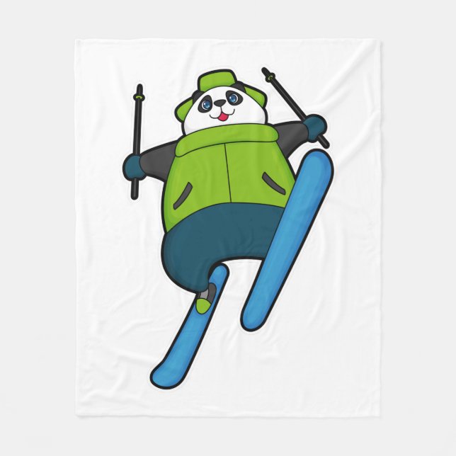 Panda als Skijumper mit Ski Fleecedecke (Vorderseite)