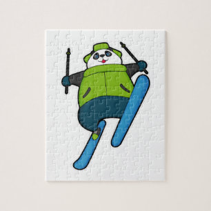 Panda als Skijumper mit Ski Puzzle