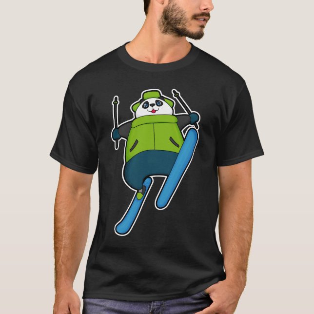 Panda als Skijumper mit Ski T-Shirt (Vorderseite)