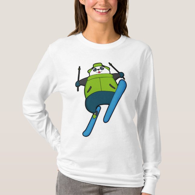 Panda als Skijumper mit Ski T-Shirt (Vorderseite)